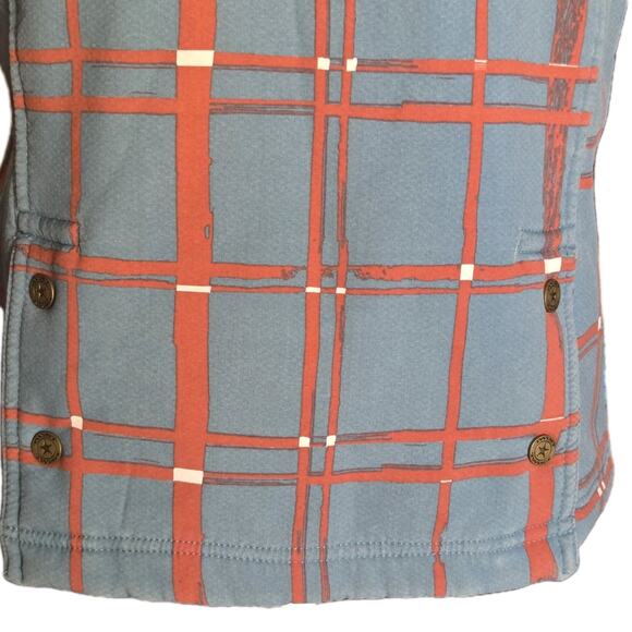 Twist Teal Red Abstract Plaid Vest Sz Med Fleece Lined Pockets Cabin Cottage SEE - Picture 4 of 9